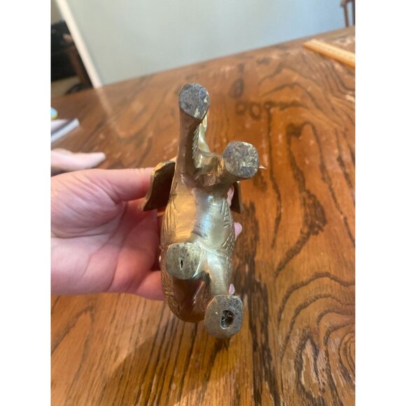 Brass Elephant Figurine With Intricate Carvings & Raised Trunk Vintage Decorativ - Picture 5 of 6